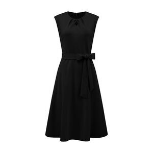 Women's A-Line Sleeveless Dress Tie Waist Summer Work Flare Dress Black